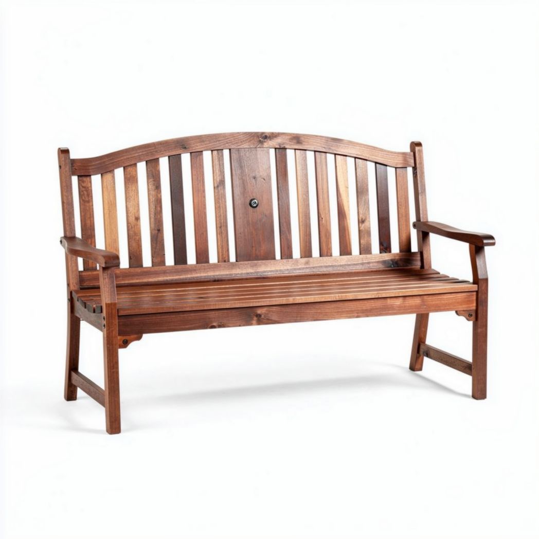 Wooden outdoor bench with armrests natural finish 150 x 60 x 90cm