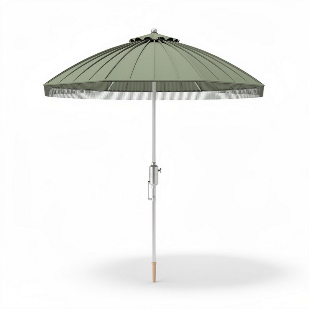 Wooden beach umbrella with off-white canopy and adjustable height 180 x 180 x 240cm