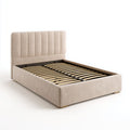 Textured fabric bed frame with wooden slats and upholstered headboard 200 x 160 x 90cm