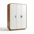 Three-door wardrobe in white and oak finish for bedroom storage 150 x 90 x 200cm
