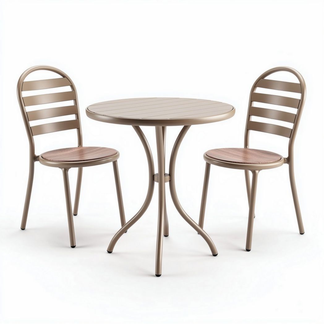 Metal outdoor bistro table set with two chairs in taupe color 80 x 80 x 75cm