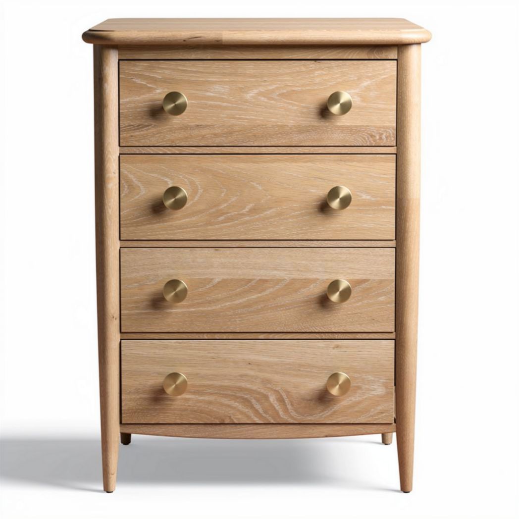 White wooden dresser with four storage drawers and two spacious compartments 80 x 40 x 100cm