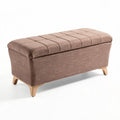 Upholstered storage bench in brown fabric with wooden legs 100 x 40 x 45cm
