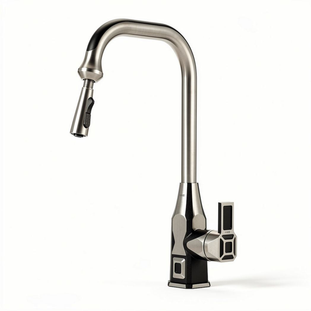 Single handle kitchen faucet with pull-down sprayer in brushed nickel finish