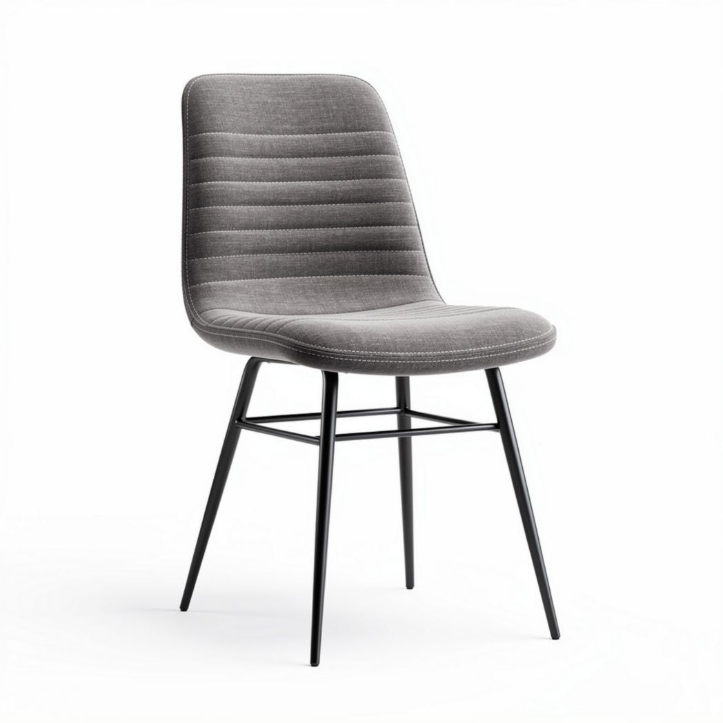Upholstered dining chair in gray fabric with black metal legs 45 x 50 x 85cm