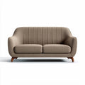 Beige tufted two-seater sofa with plush cushions and stainless steel legs