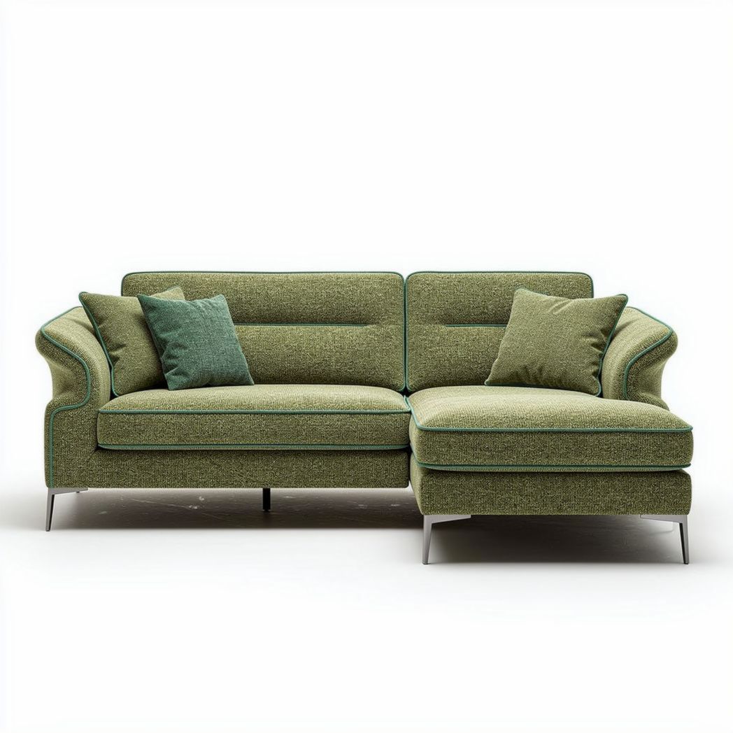 Green fabric upholstery sectional sofa with detachable chaise lounge 180 x 90 x 85cm